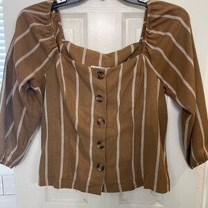 FAVLUX Brown Striped Button-Up Blouse